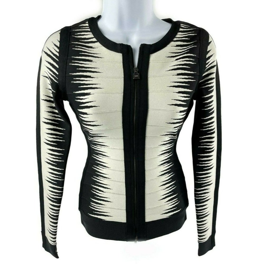 Herve Leger - Britt Ombre Bandage Jacquard Jacket -  Black / White - XS